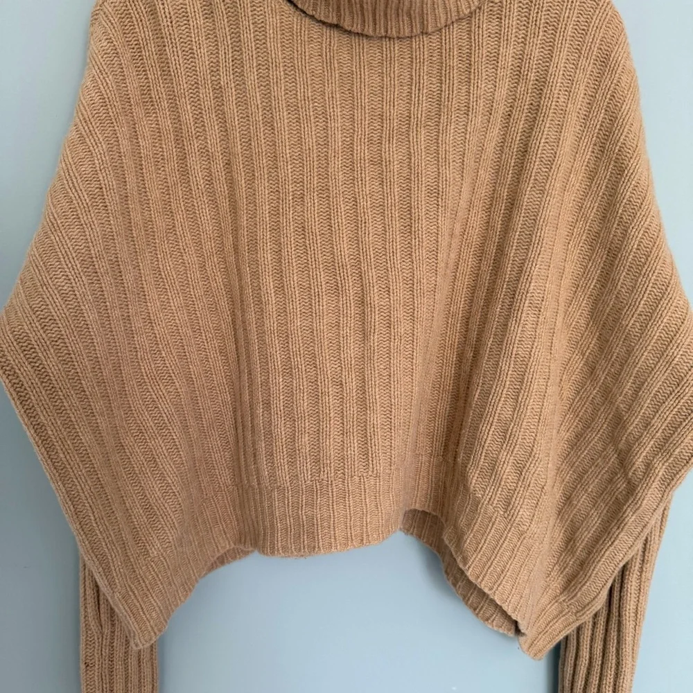 Ralph Lauren Blue Label 80 Wool 20 Cashmere Camel Tan Crop Boxy Knit Turtleneck - Picture 7 of 15